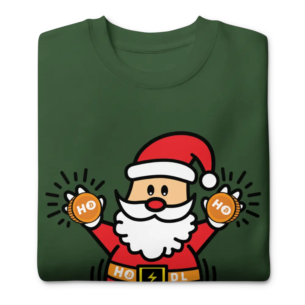 bitcoin sweatshirt - ho ho hodl by bitpopart - folded view - green