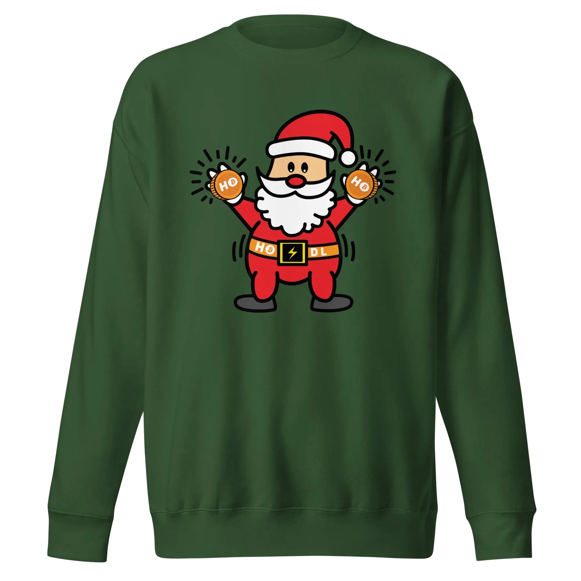 bitcoin sweatshirt - ho ho hodl by bitpopart - front view - green