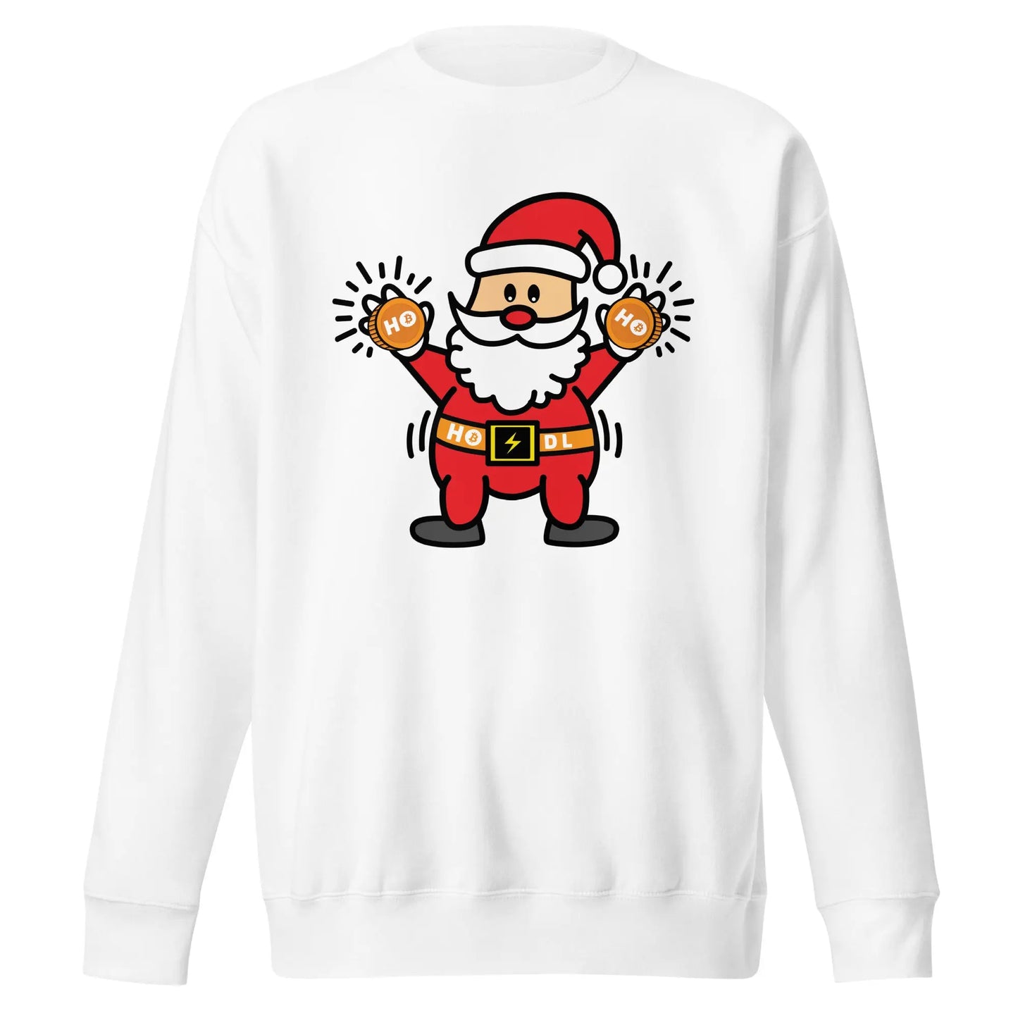 bitcoin sweatshirt - ho ho hodl by bitpopart - front view - white
