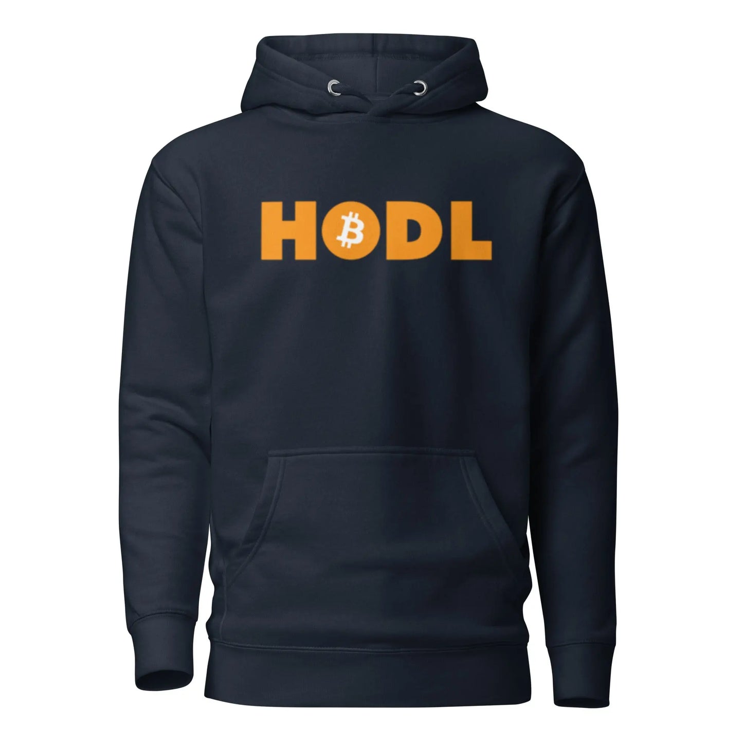 bitcoin hoodie - hodl - front view - navy blue