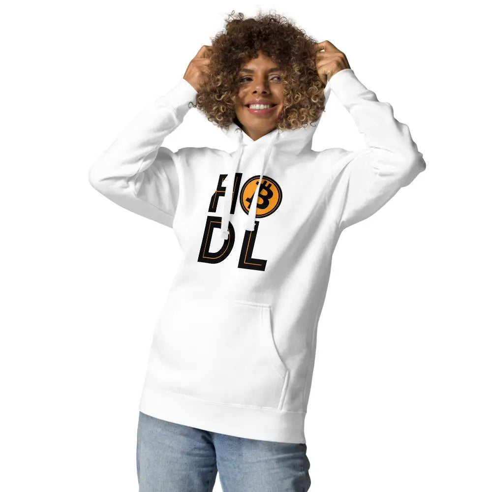 bitcoin hoodie - hodl - worn on model - white