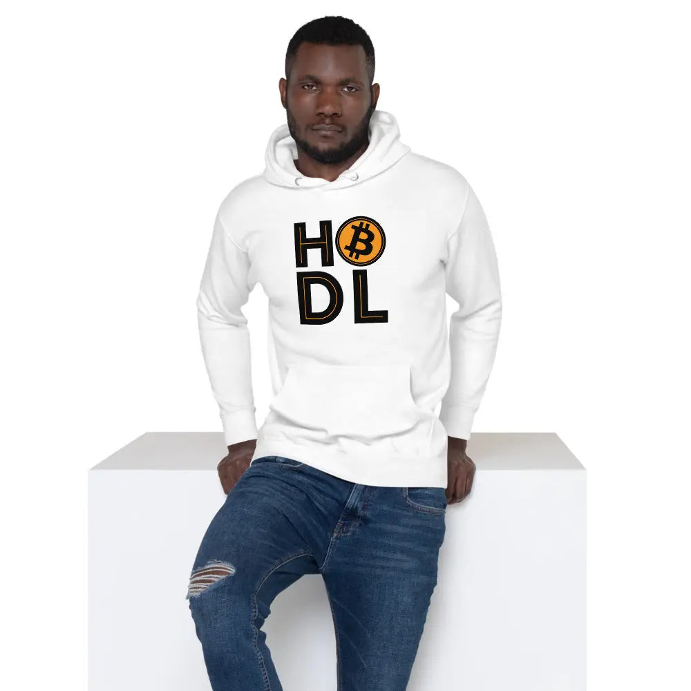 bitcoin hoodie - hodl - worn on model 