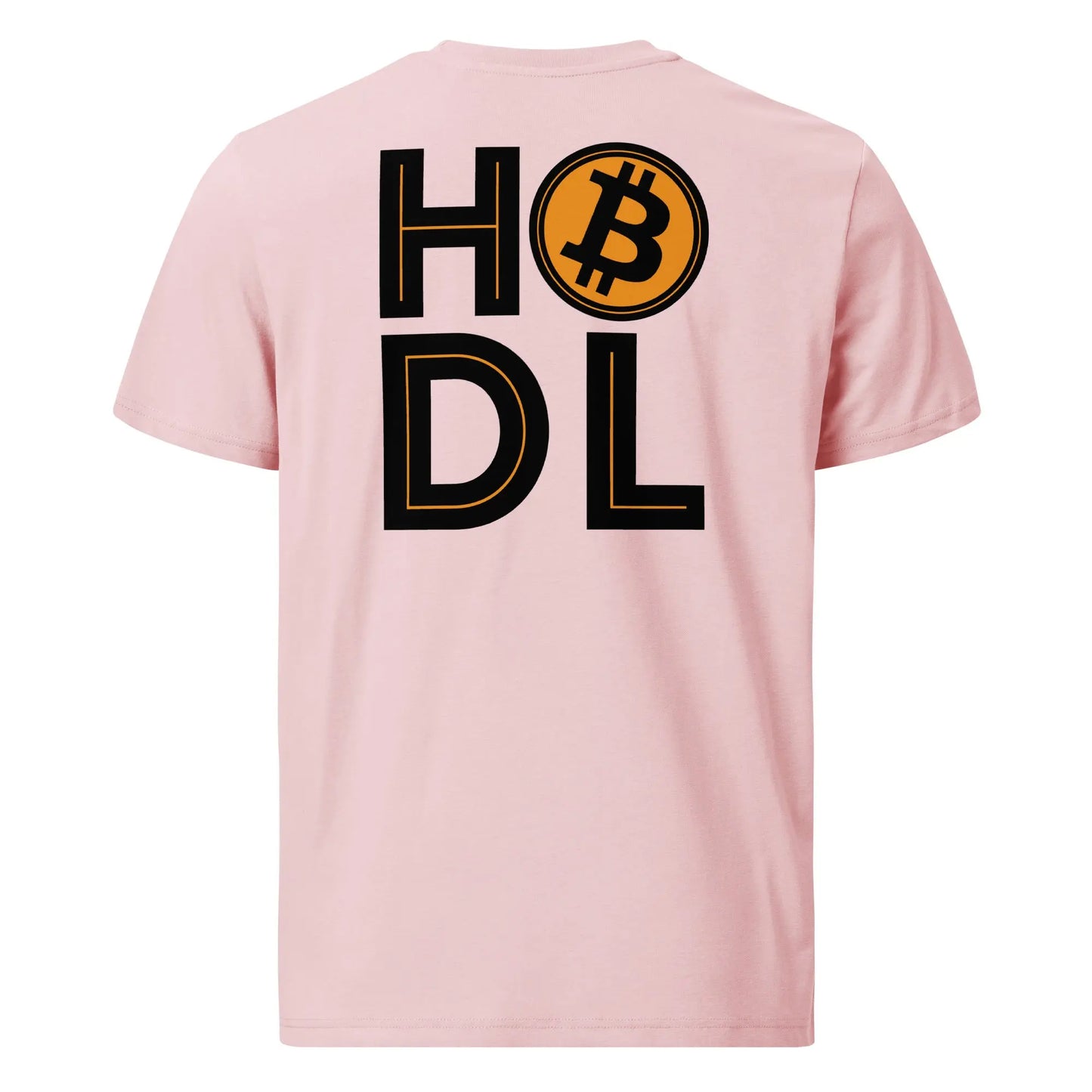 HODL Bitcoin T-Shirt back view with HODL slogan print - pink