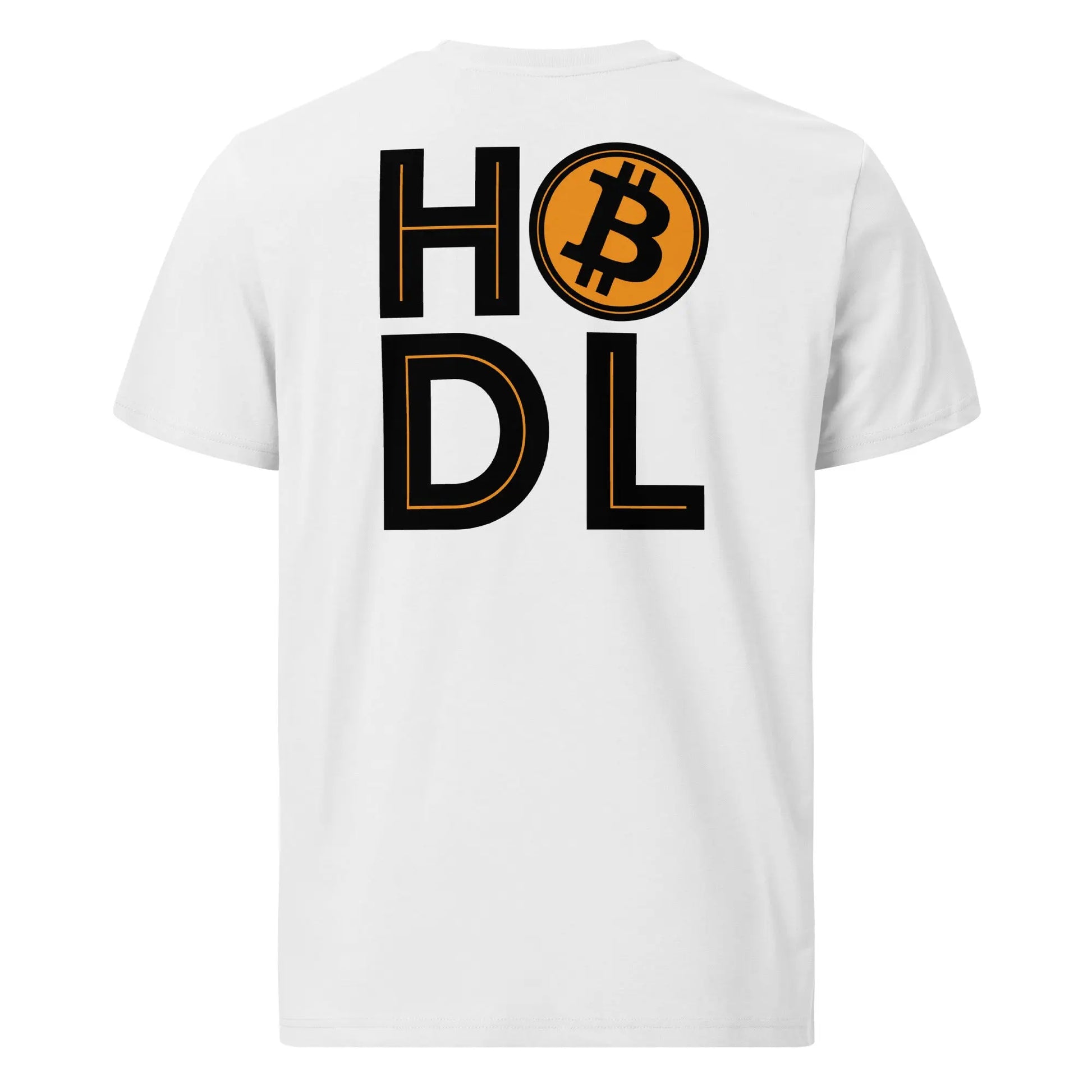 HODL Bitcoin T-Shirt back view with HODL slogan print - White Color