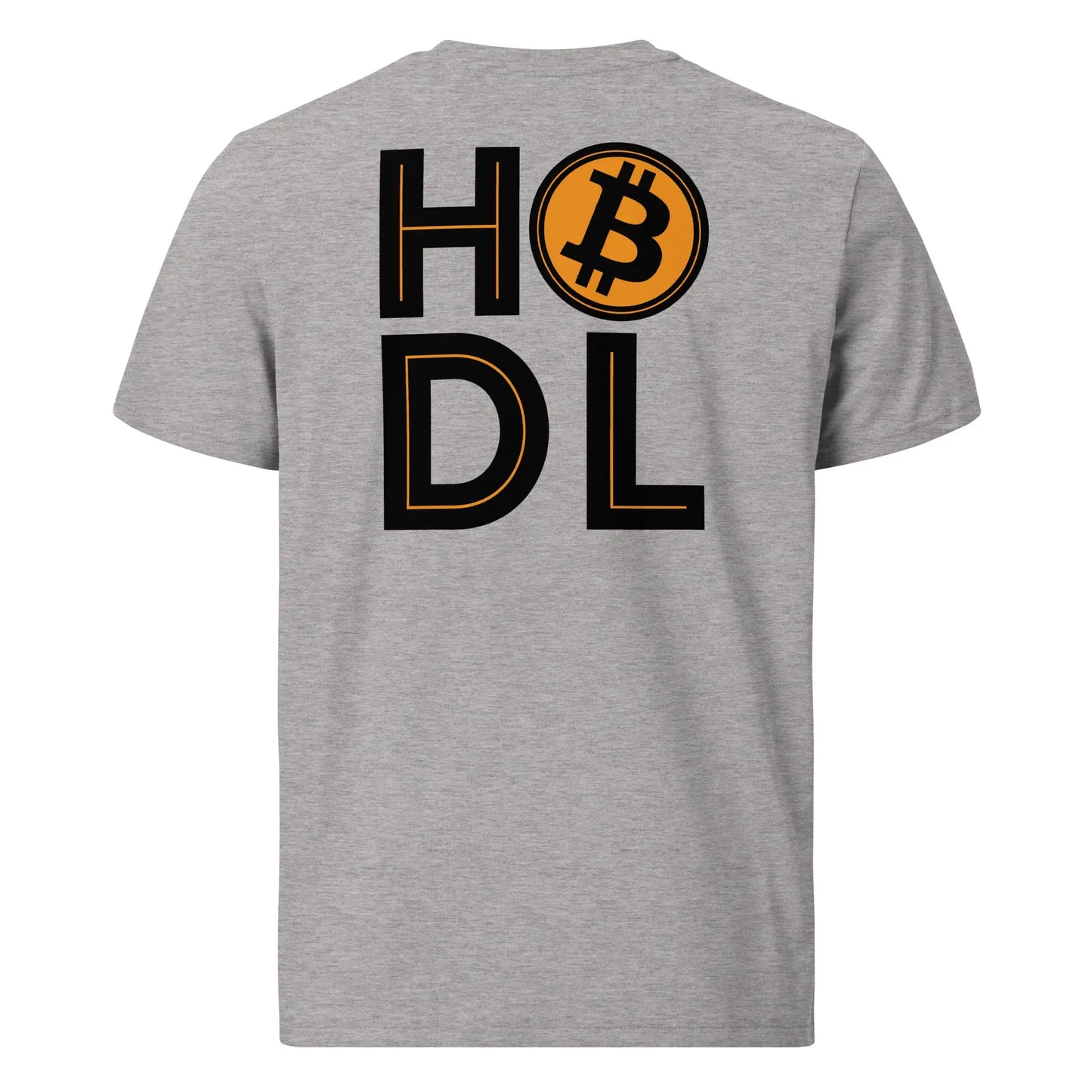 HODL Bitcoin T-Shirt back view with HODL slogan print - Grey 