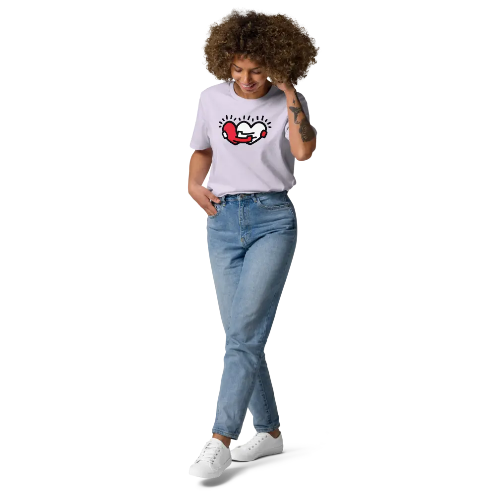 hug more t-shirt - front view - worn by female - lavender color