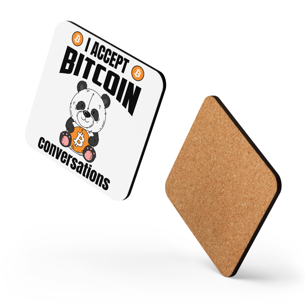 I Accept Bitcoin Conversations Bitcoin coaster – floating product shot