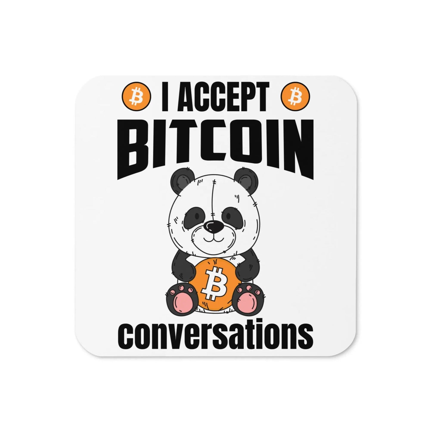 I Accept Bitcoin Conversations Bitcoin coaster – top-down view