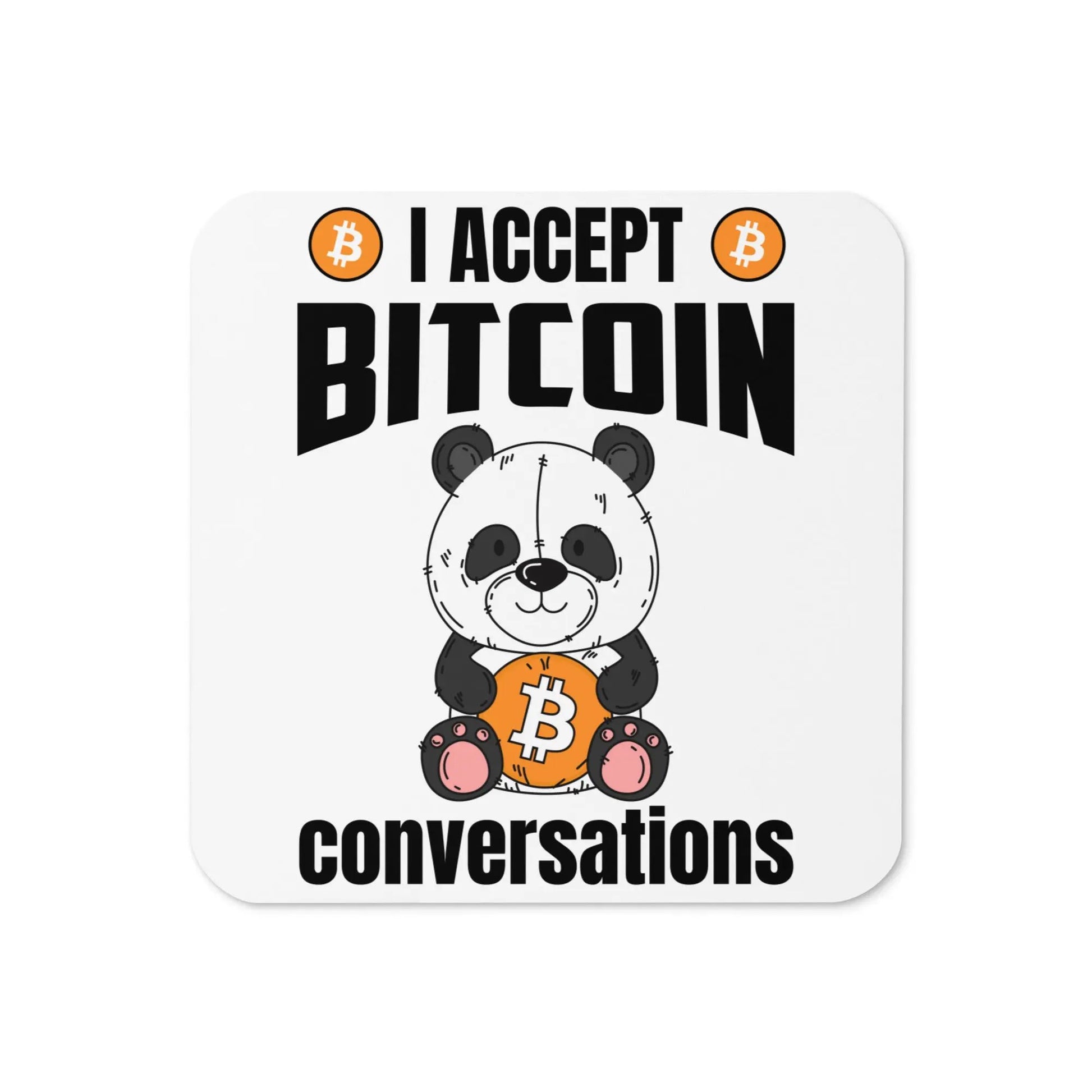 I Accept Bitcoin Conversations Bitcoin coaster – top-down view