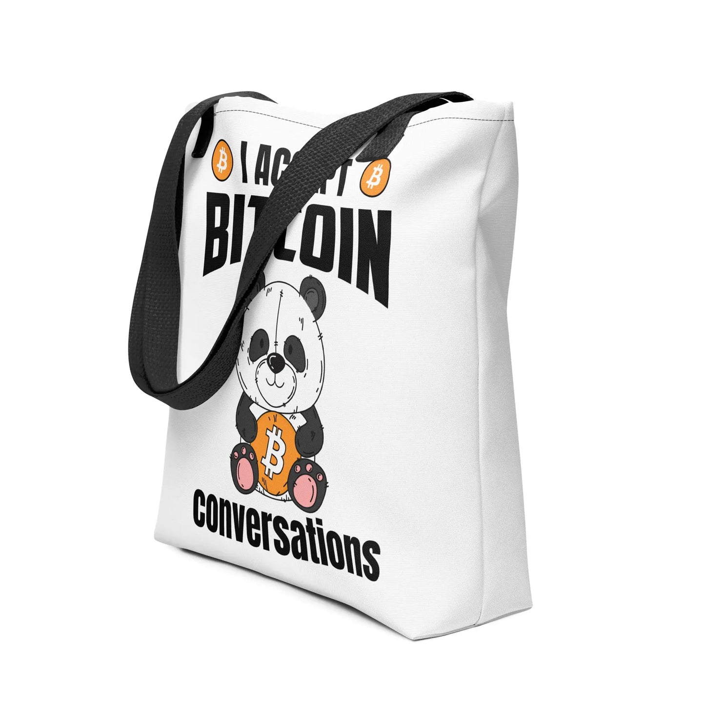bitcoin tote bag - i accept bitcoin conversations - front view 