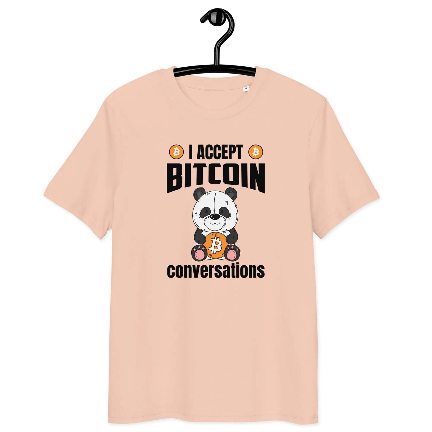 Bitcoin T-Shirt – I Accept Bitcoin Conversations - on hanger - pink