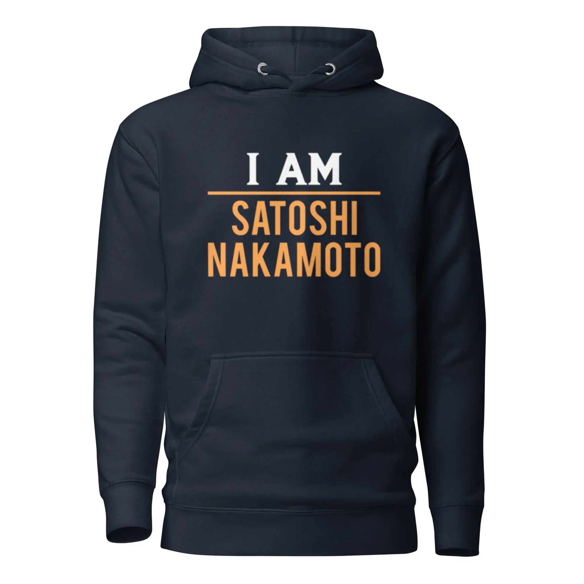 bitcoin hoodie - i am satoshi nakamoto - front view - navy blue