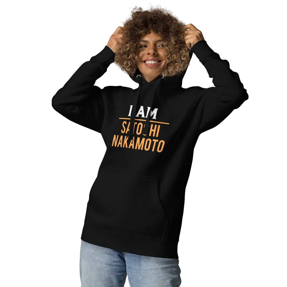 bitcoin hoodie - i am satoshi nakamoto - worn by model