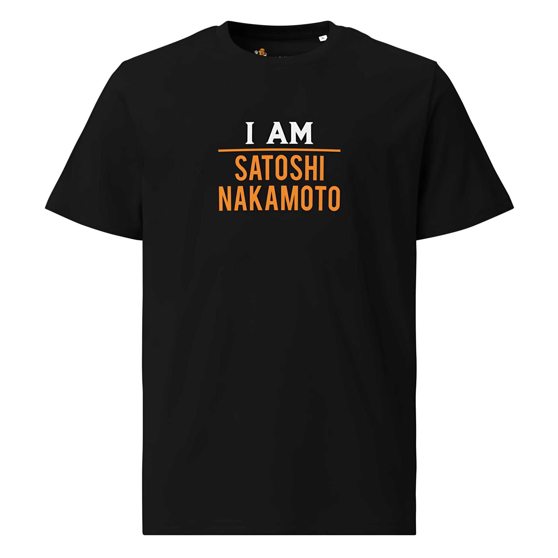 bitcoin t-shirt - i am satoshi nakamoto - front view - black