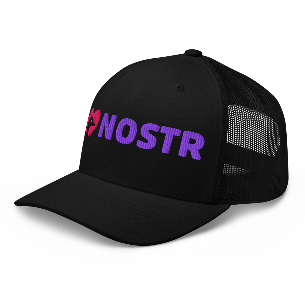 nostr nostrich design trucker hat side view