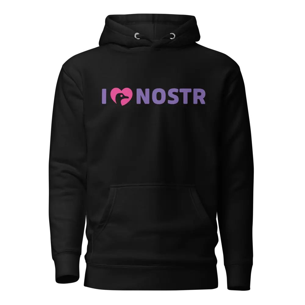 nostr hoodie - i love nostr design - front view - black