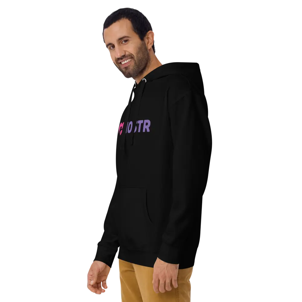 nostr hoodie - i love nostr design - side view - black