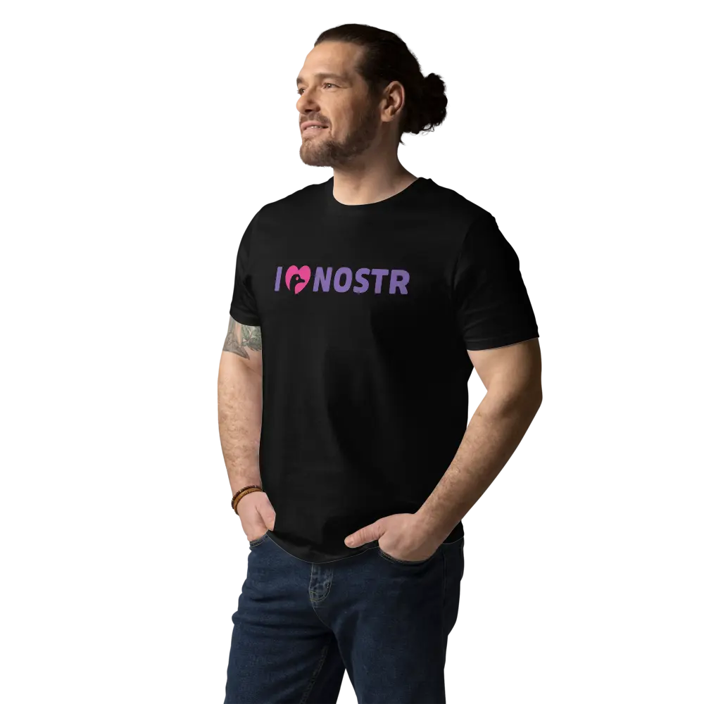 nostr t-shirt - i love nostr - model view