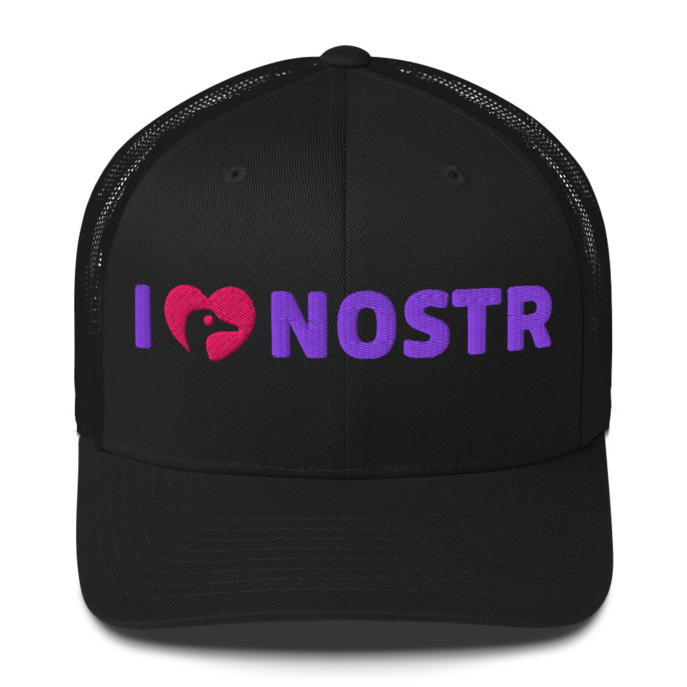 nostr trucker hat i love nostr front view black