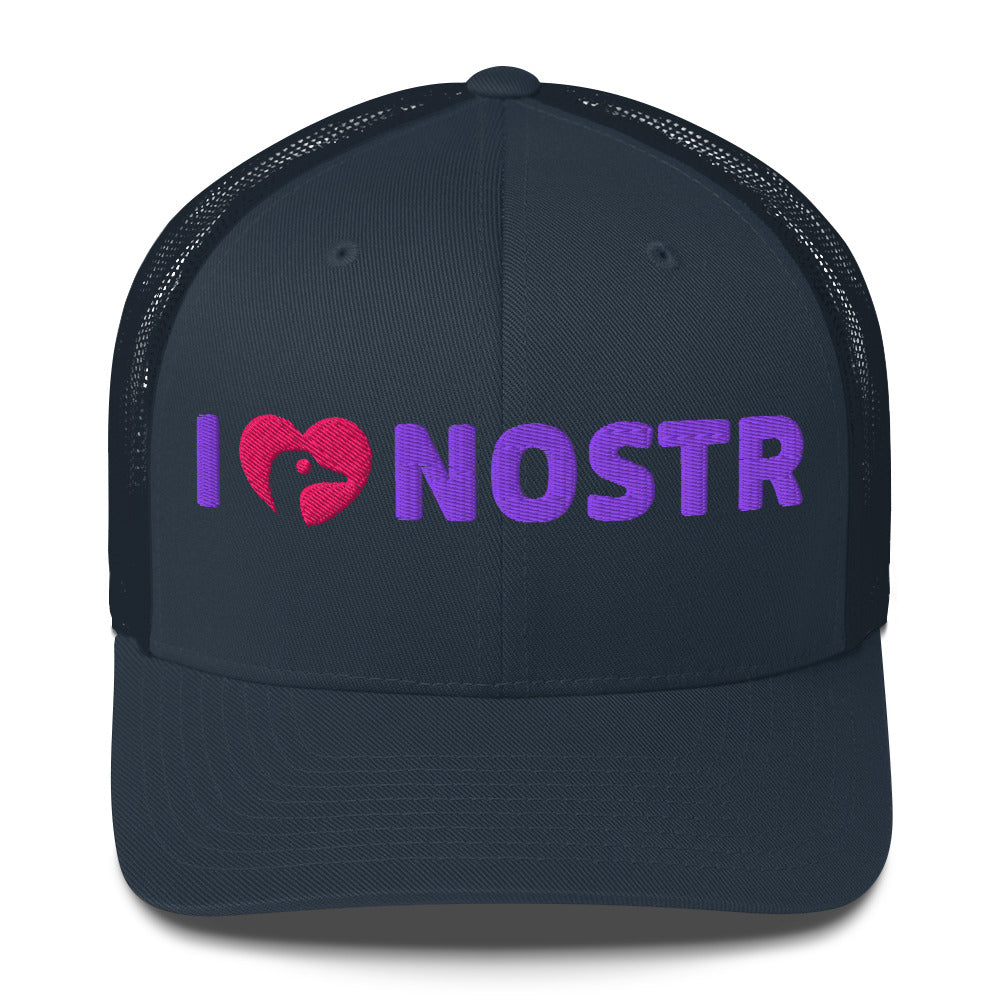 nostr trucker hat i love nostr front view navy