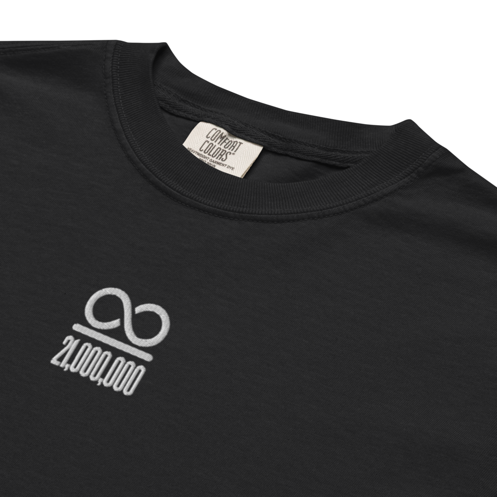 bitcoin t-shirt - infinity 21 million - embroidery close-up - white