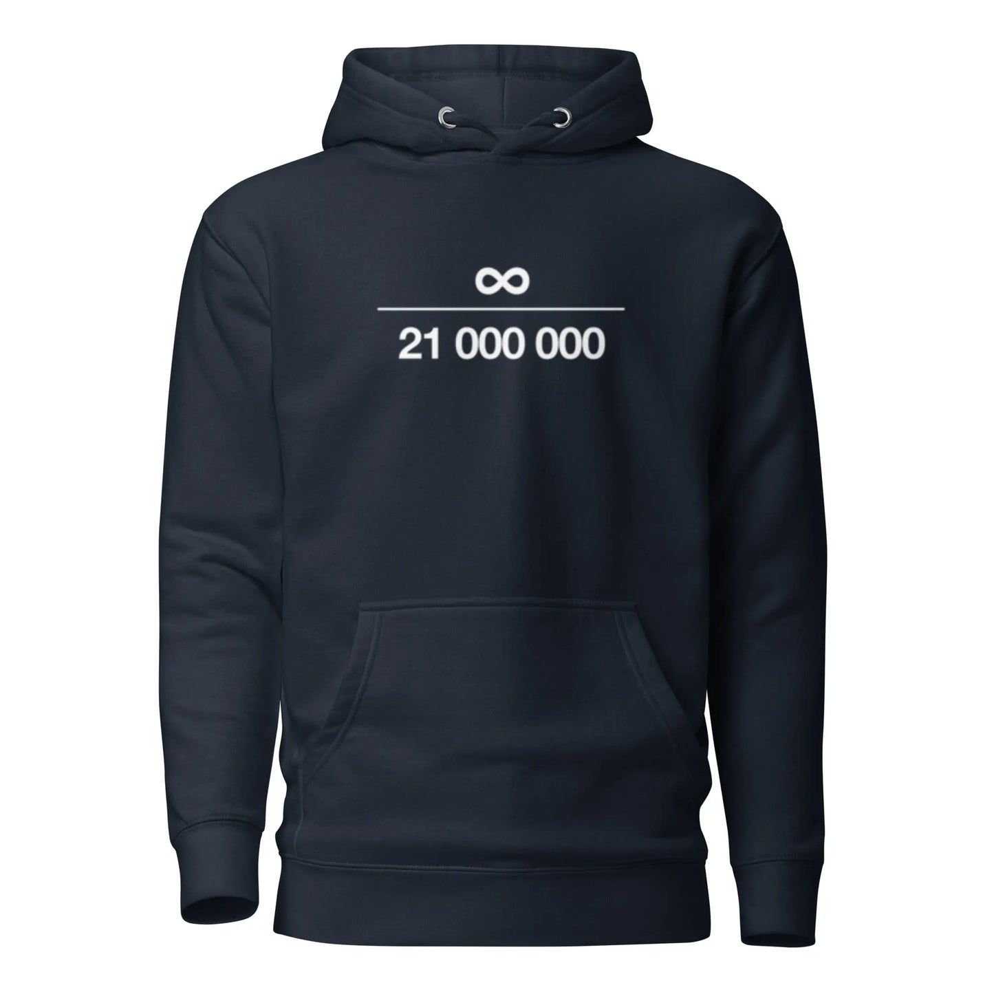 bitcoin hoodie - infinity 21m - front view - navy blue