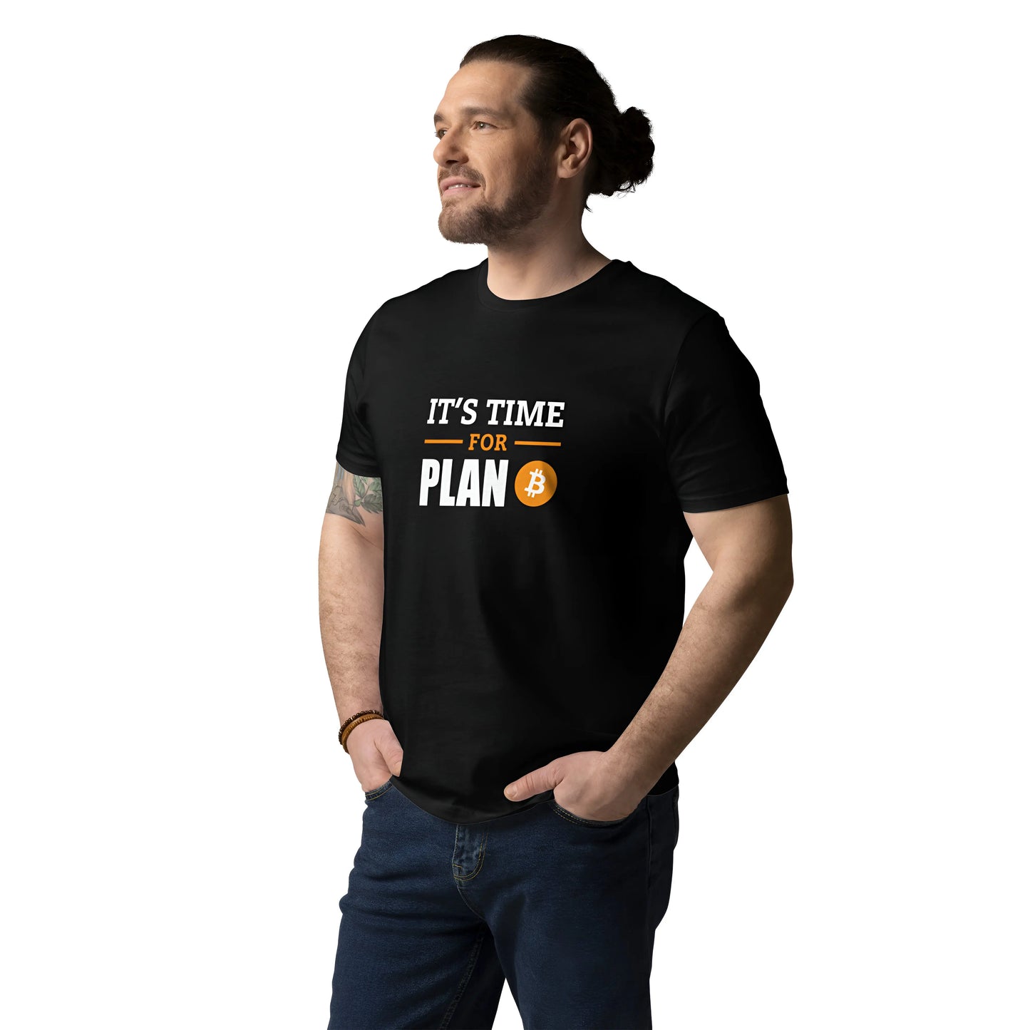 bitcoin t-shirt - it’s time for plan b - male model - black