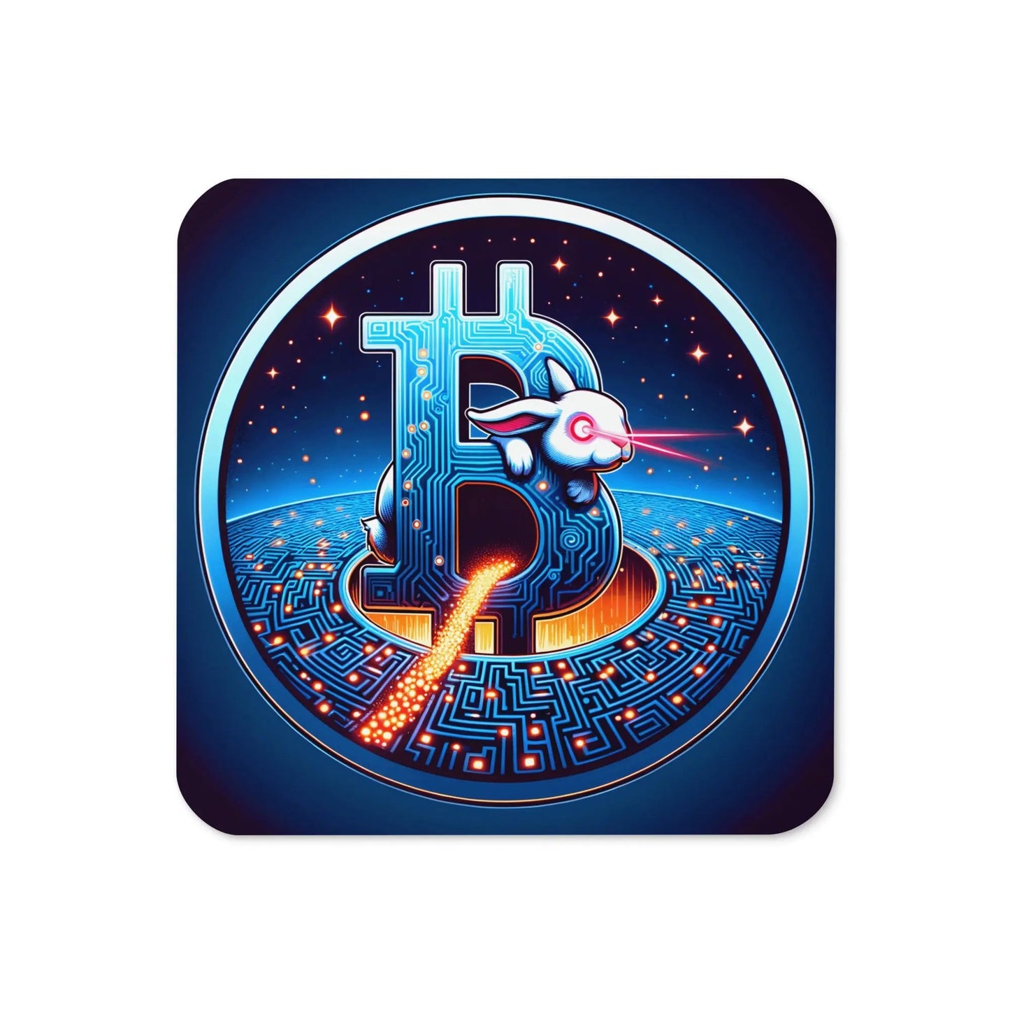 Laser Eyes Rabbit Bitcoin coaster by BitPopArt front view