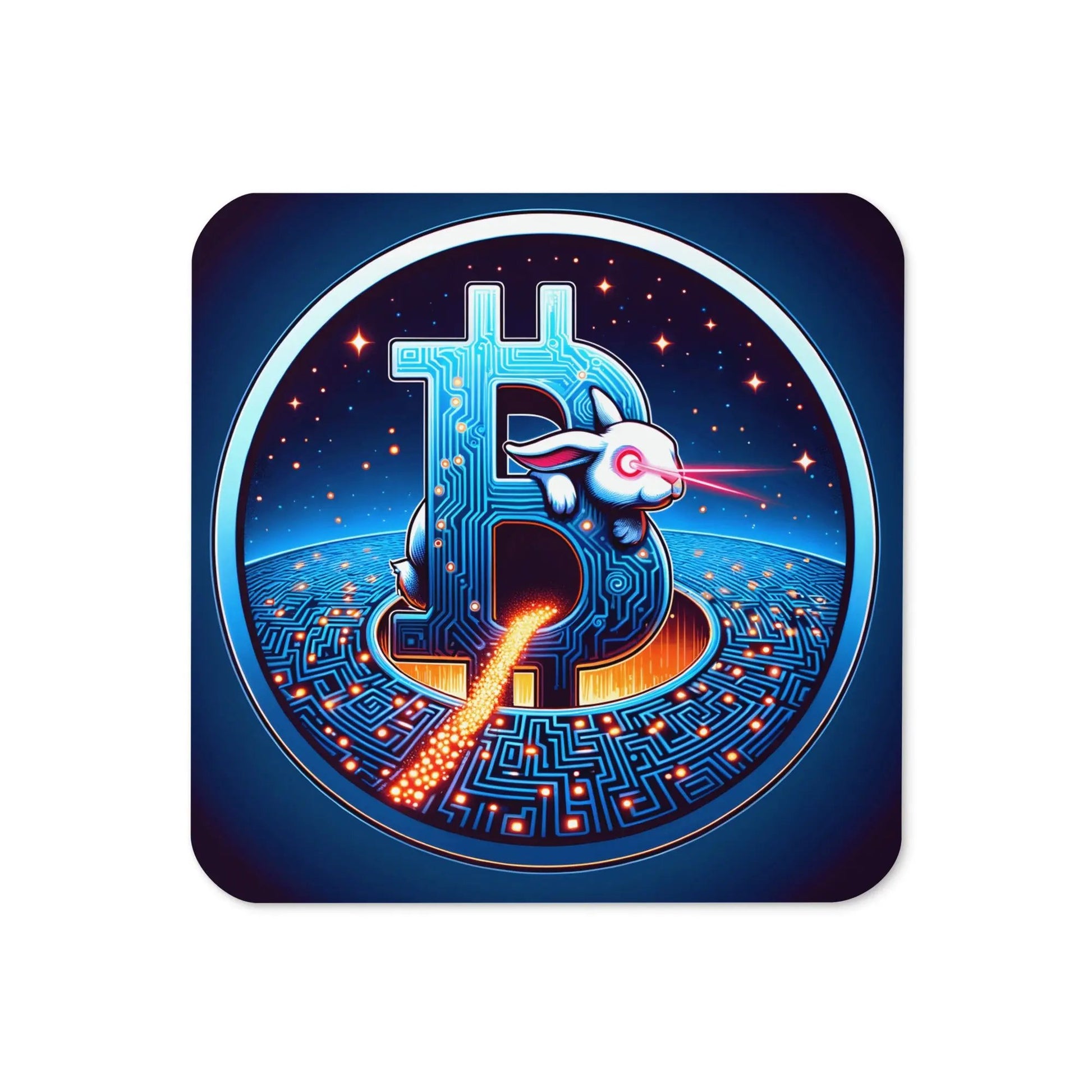 Laser Eyes Rabbit Bitcoin coaster by BitPopArt front view