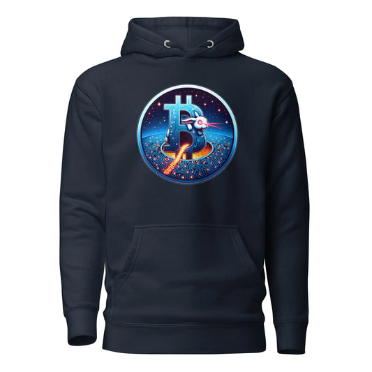 bitcoin hoodie - laser eyes rabbit - front view - navy