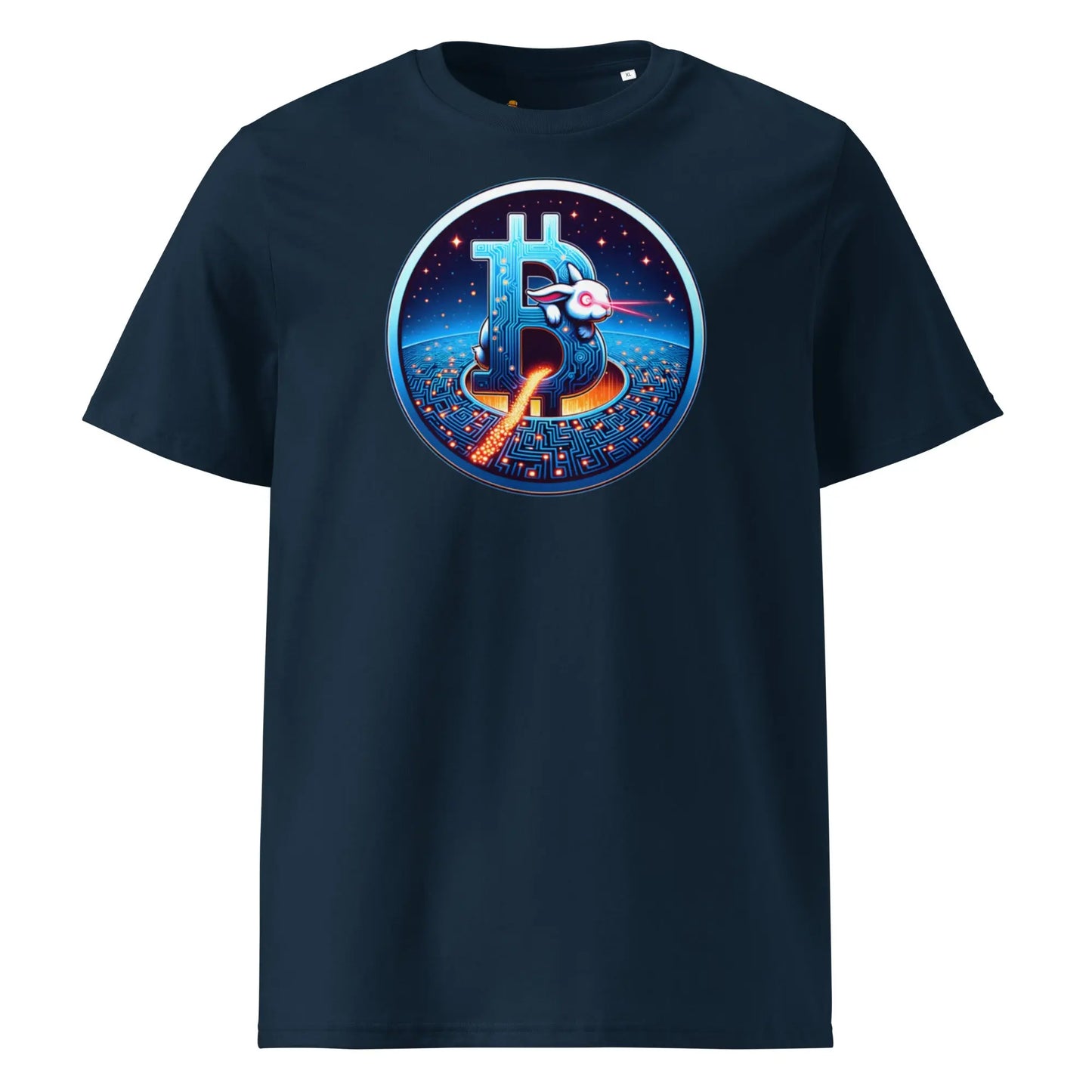 Bitcoin T-Shirt – Laser Eyes Rabbit - front view — navy blue