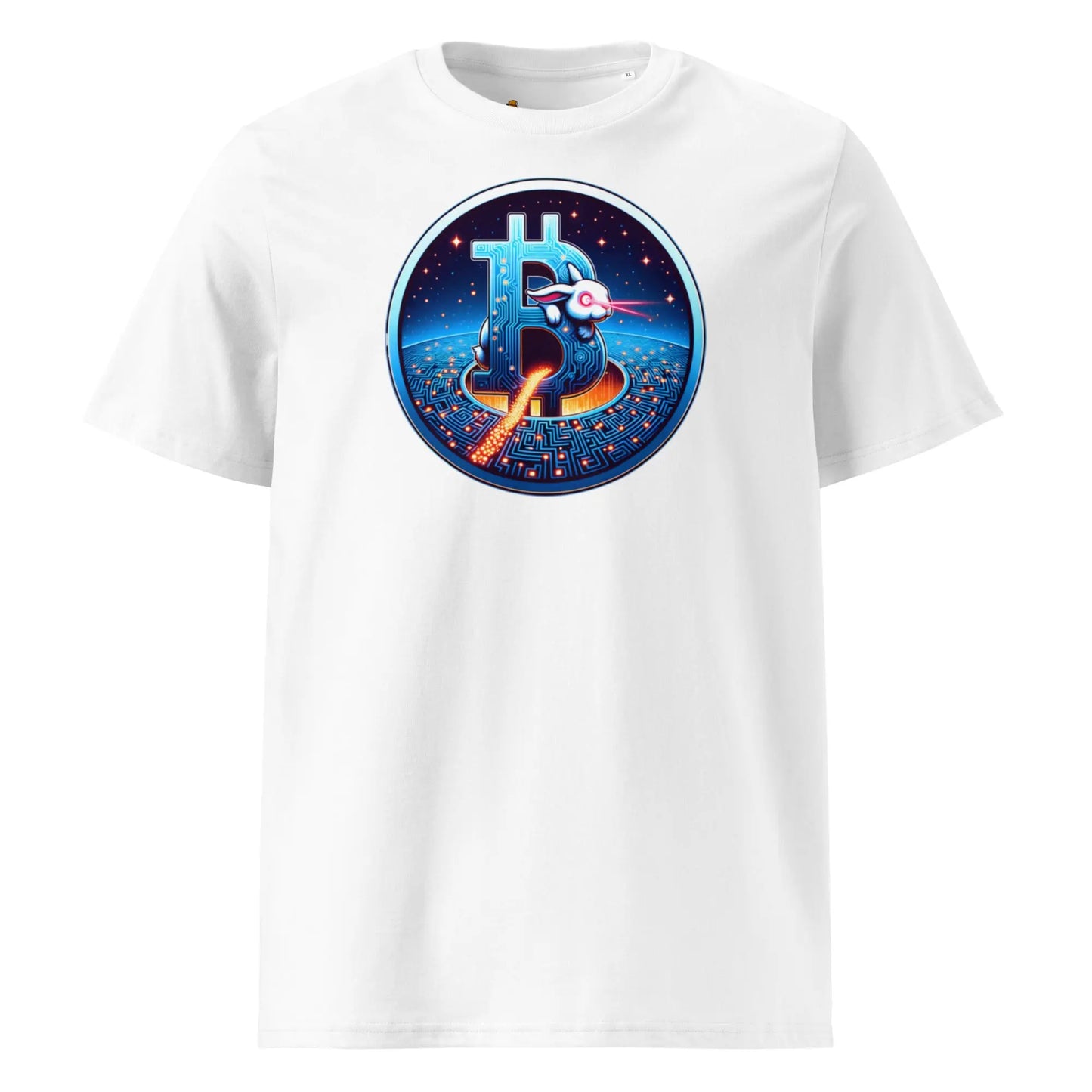 Bitcoin T-Shirt – Laser Eyes Rabbit - front view — white