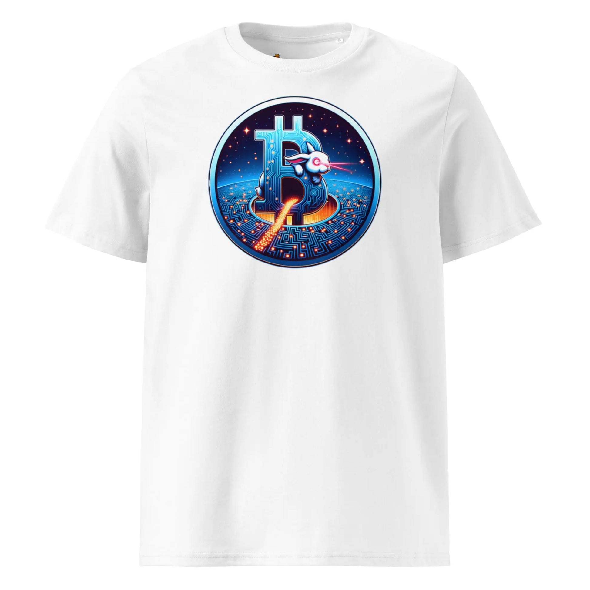Bitcoin T-Shirt – Laser Eyes Rabbit - front view — white