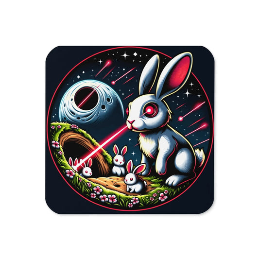 Laser Eyes Rabbit Family Bitcoin coaster by BitPopArt front view