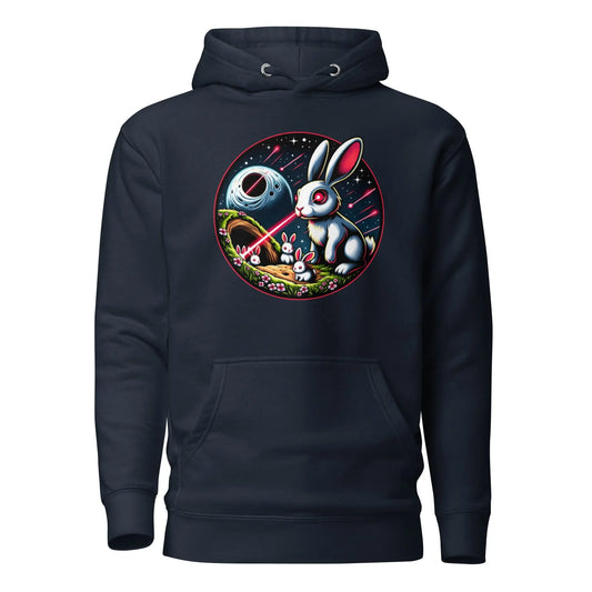 bitcoin hoodie - laser eyes rabbit family - front view - navy