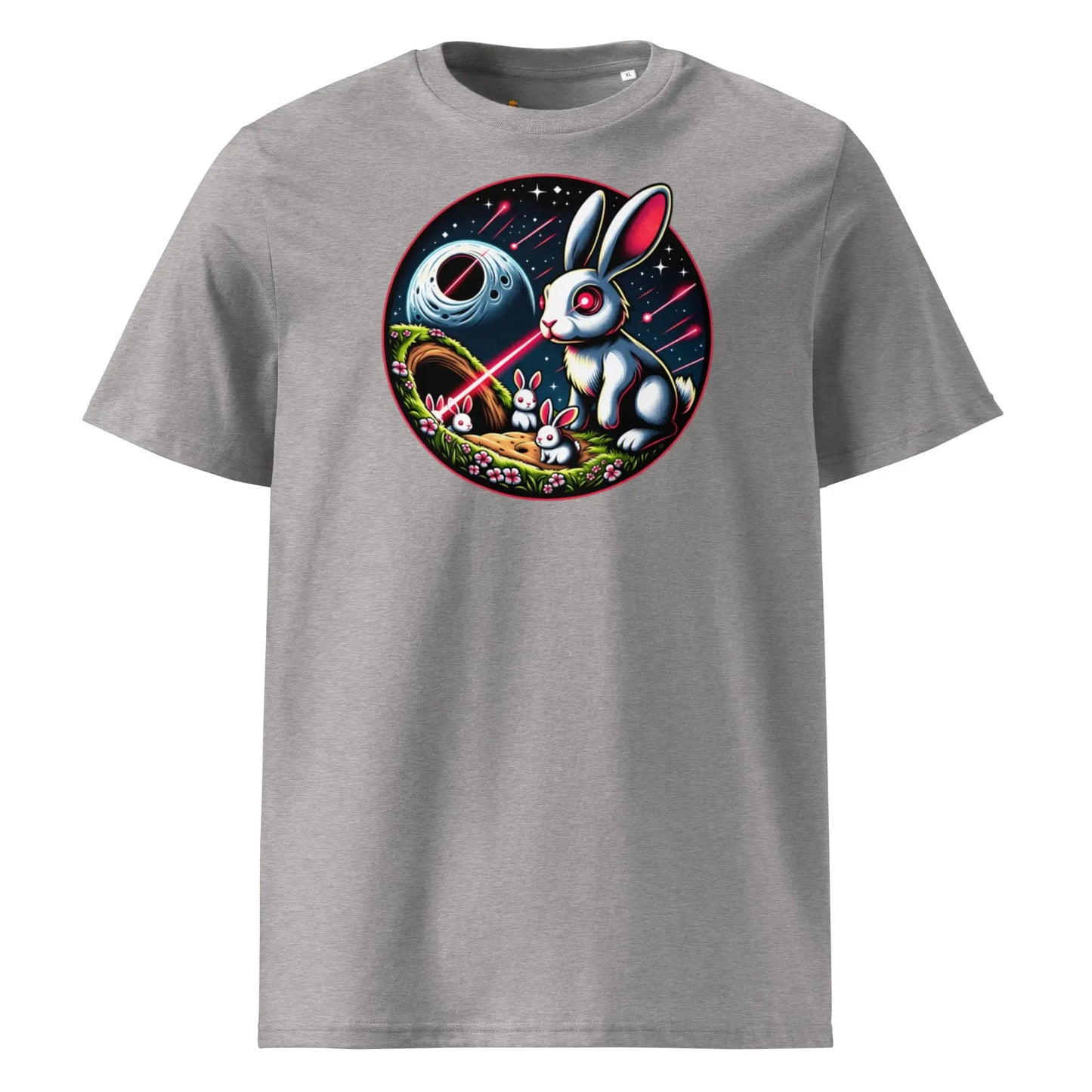 Bitcoin T-Shirt – Laser Eyes Rabbit Family - front view — grey