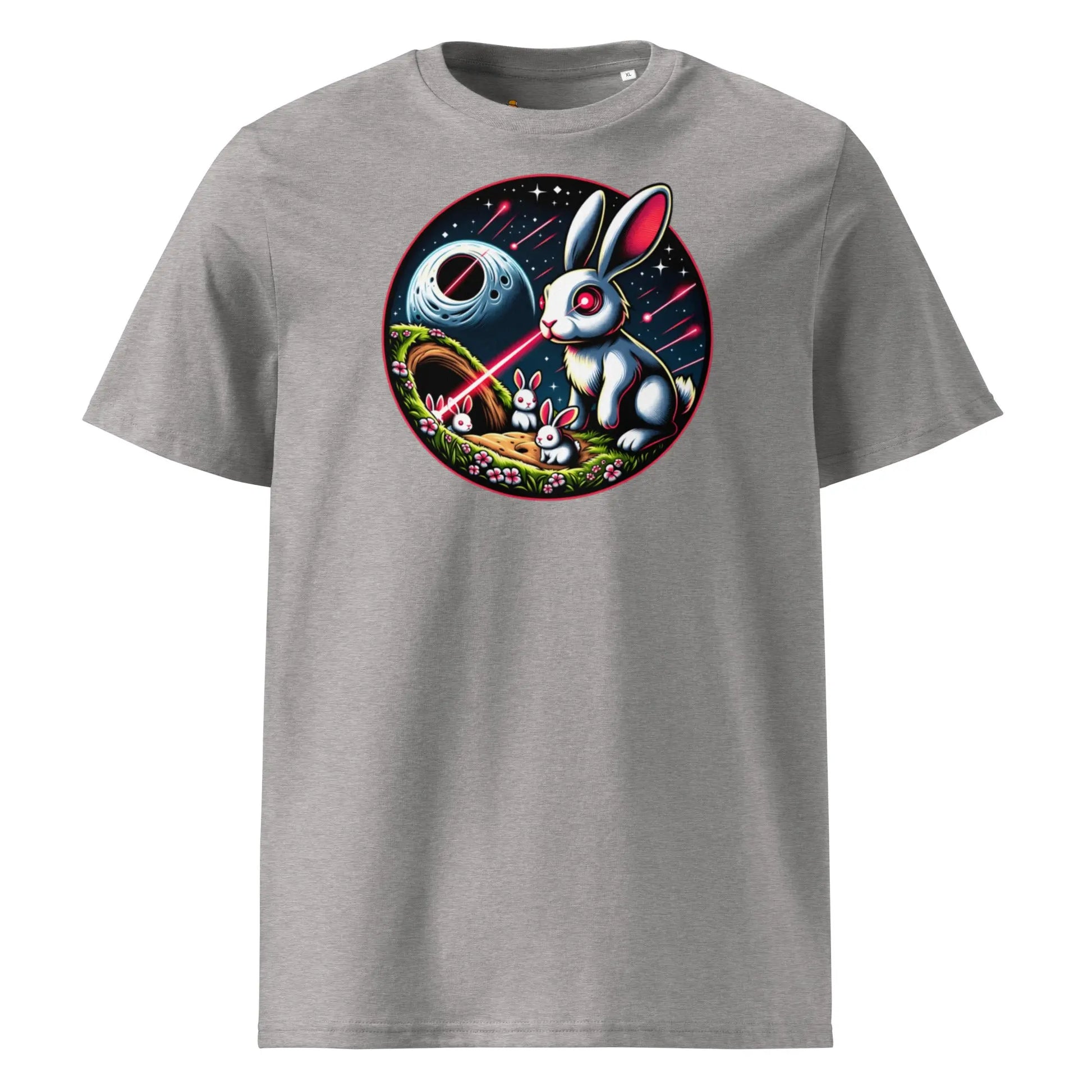 Bitcoin T-Shirt – Laser Eyes Rabbit Family - front view — grey