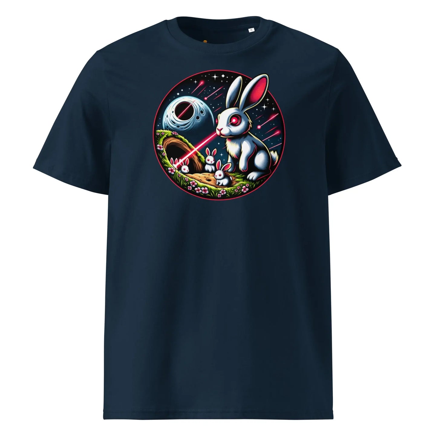 Bitcoin T-Shirt – Laser Eyes Rabbit Family - front view — navy