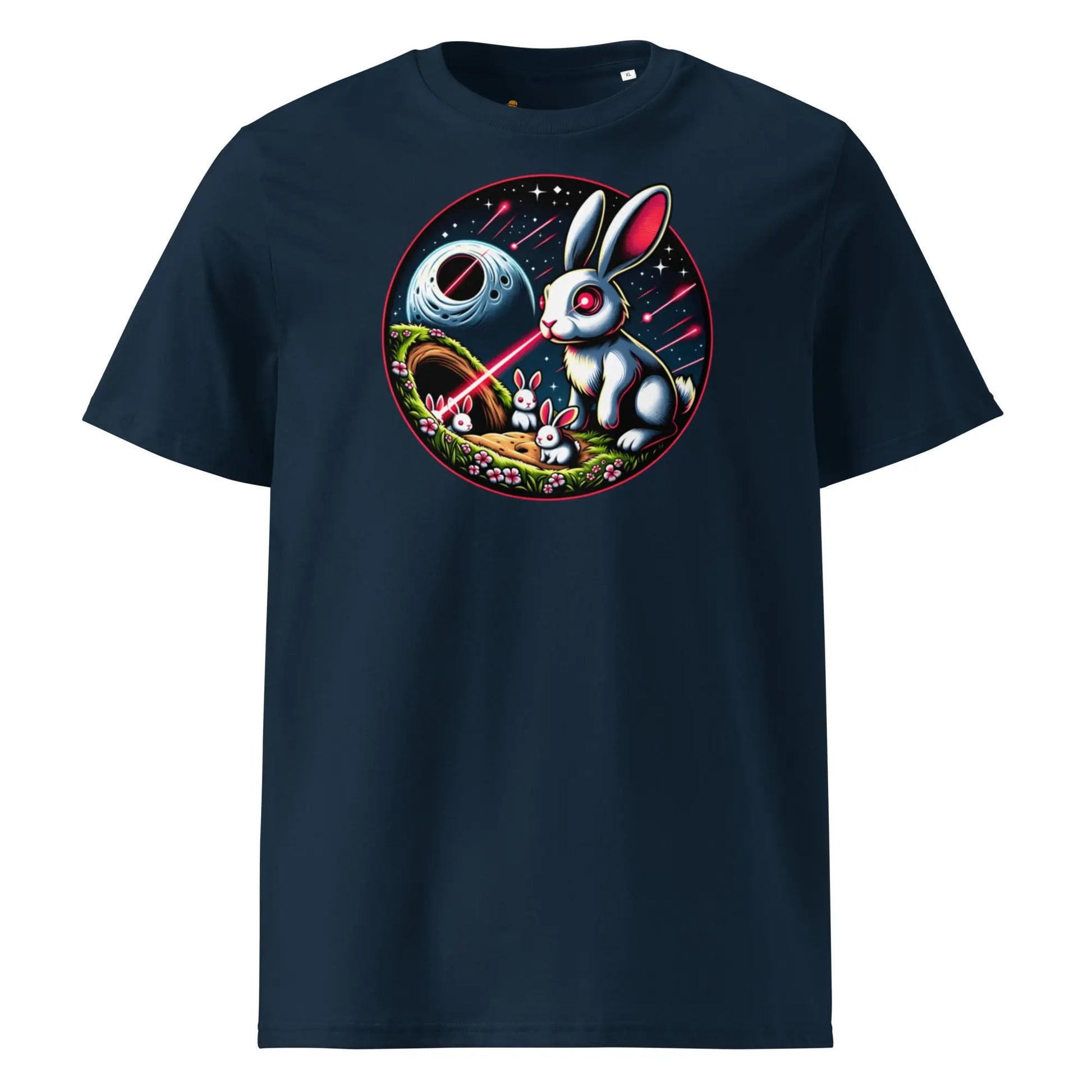 Bitcoin T-Shirt – Laser Eyes Rabbit Family - front view — navy