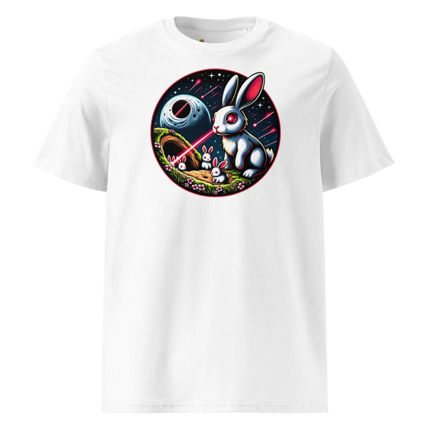 Bitcoin T-Shirt – Laser Eyes Rabbit Family - front view — white
