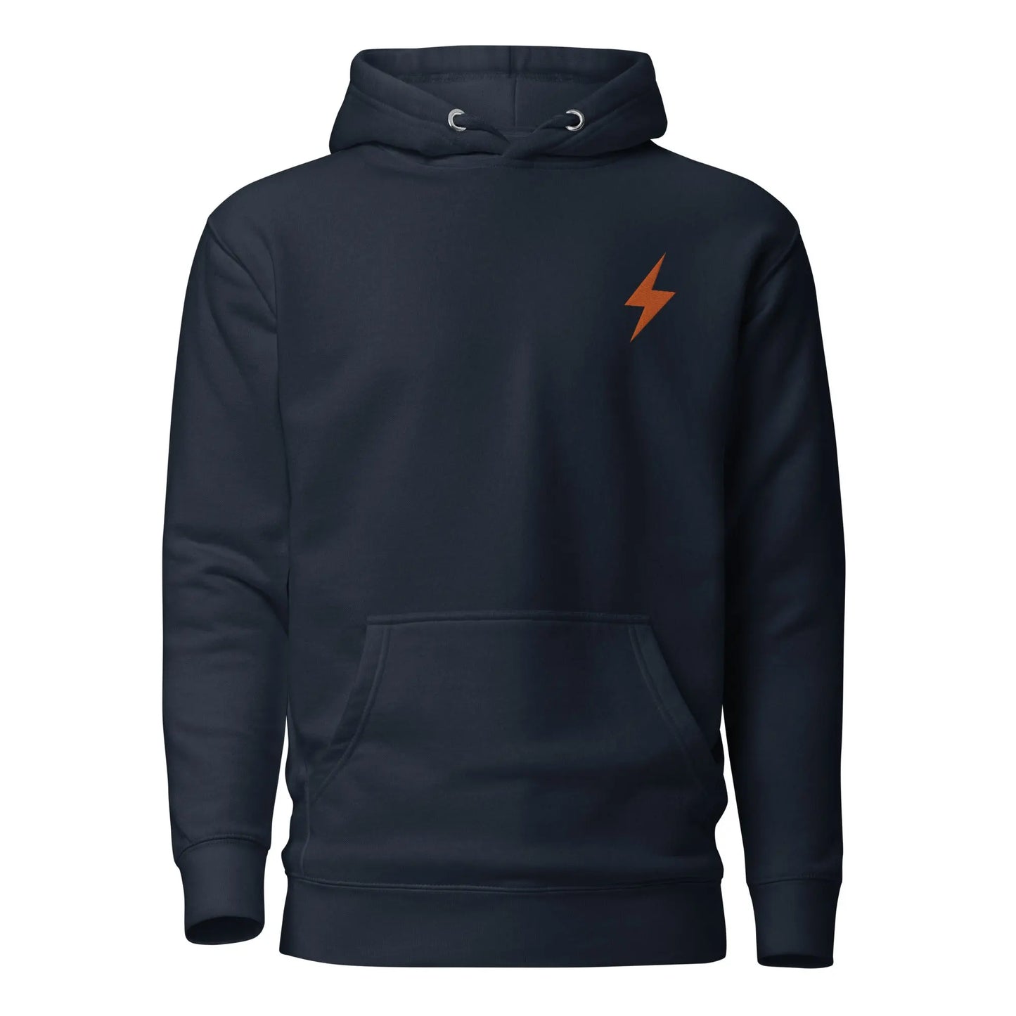 bitcoin hoodie - lightning symbol - front view - navy blue