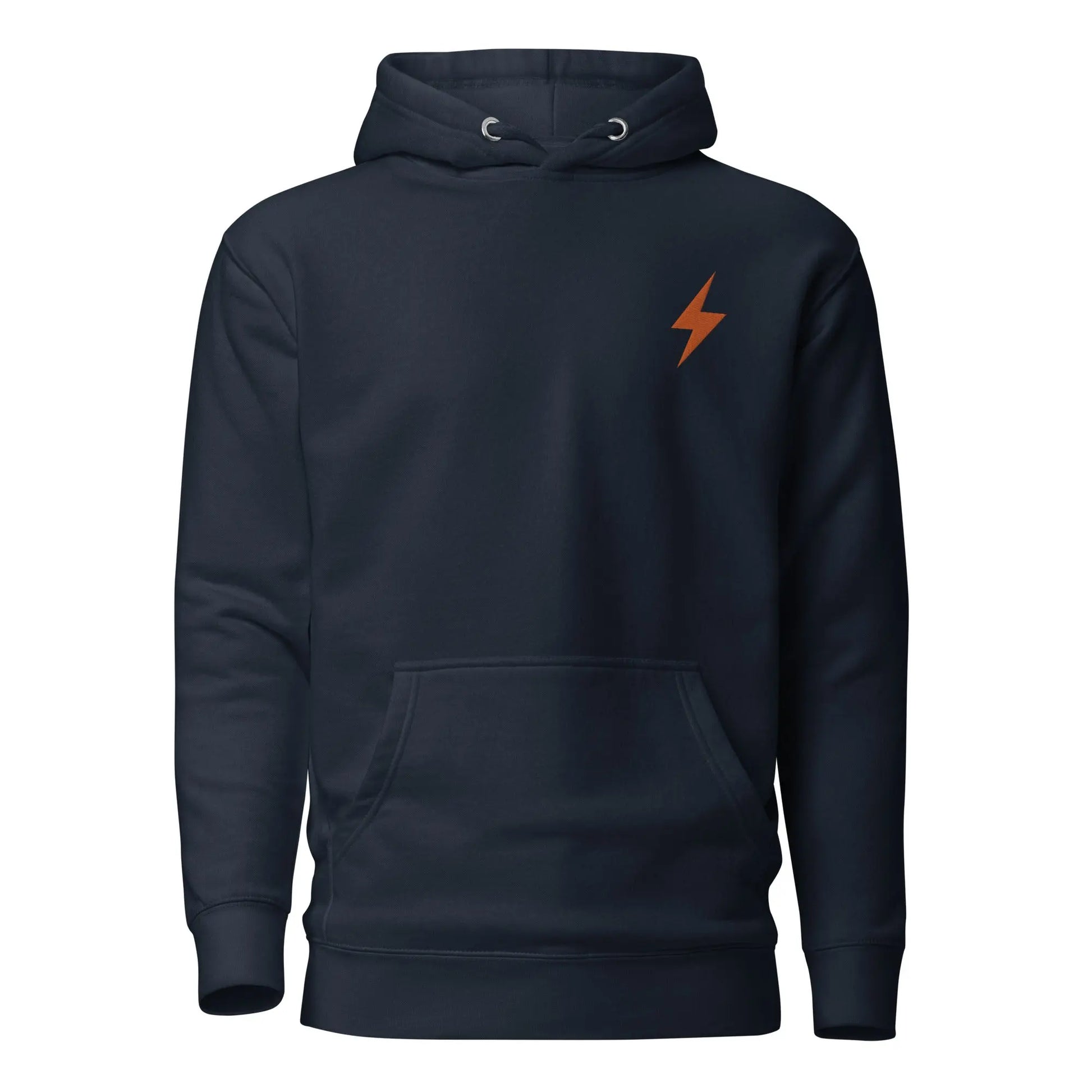 bitcoin hoodie - lightning symbol - front view - navy blue