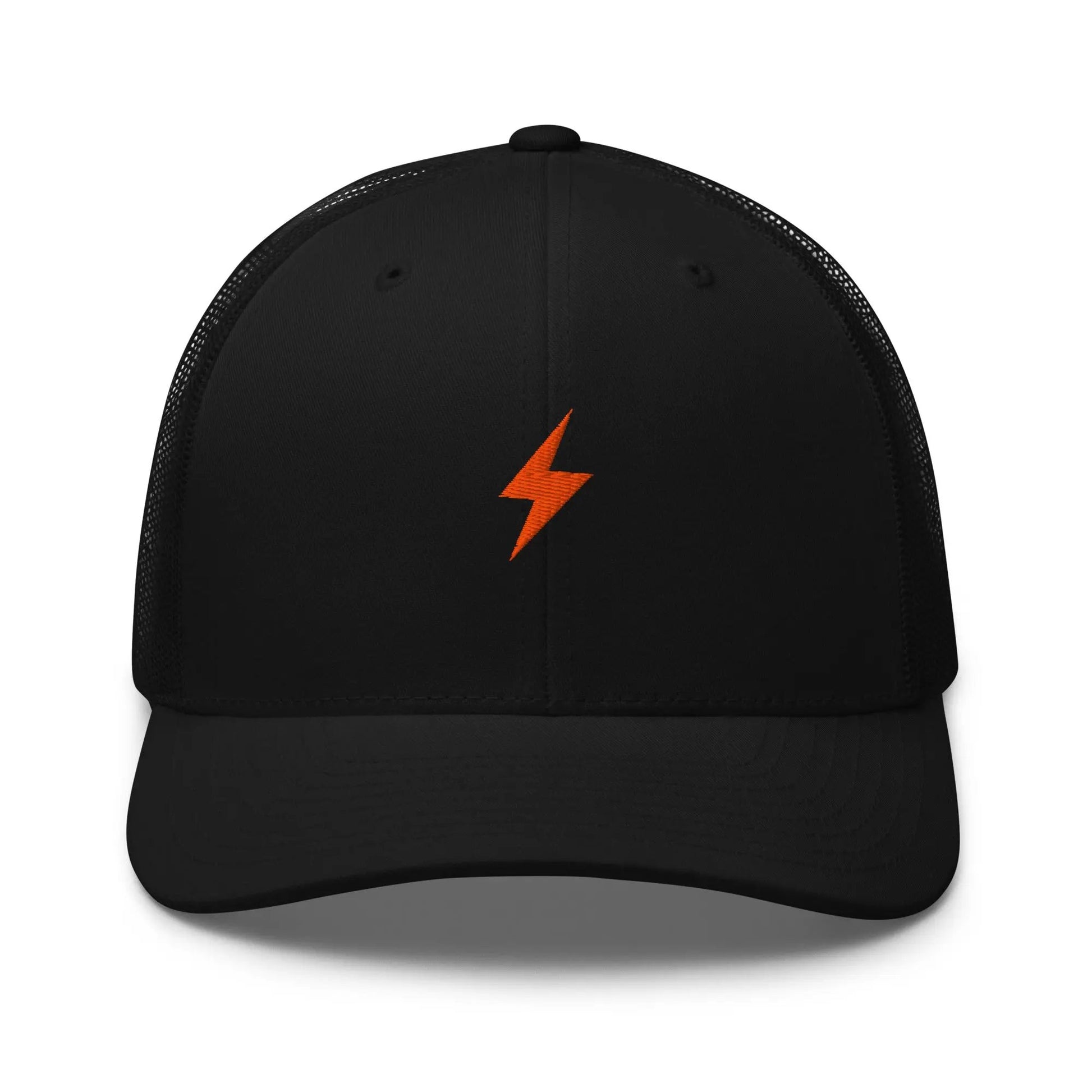 bitcoin trucker hat - lightning symbol - front view - black