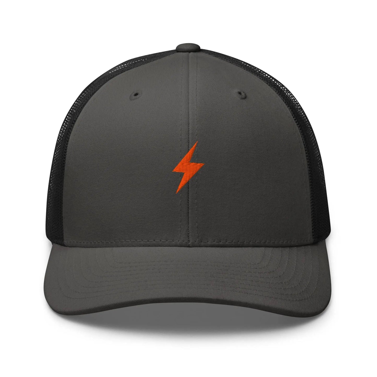 bitcoin trucker hat - lightning symbol - front view - charcoal