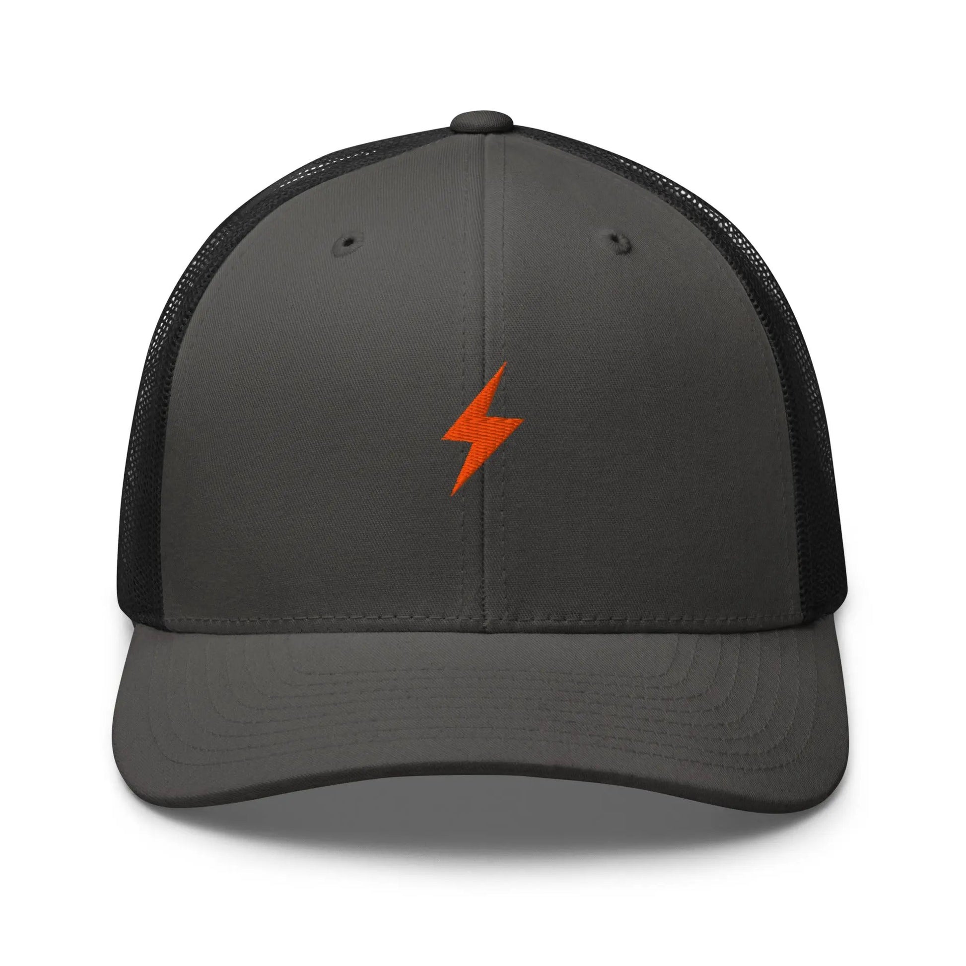 bitcoin trucker hat - lightning symbol - front view - charcoal