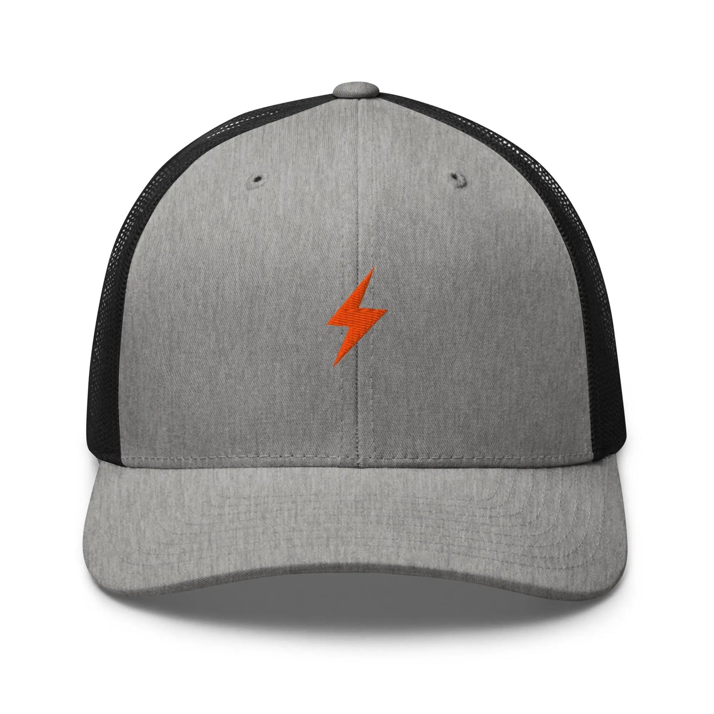 bitcoin trucker hat - lightning symbol - front view - heather black