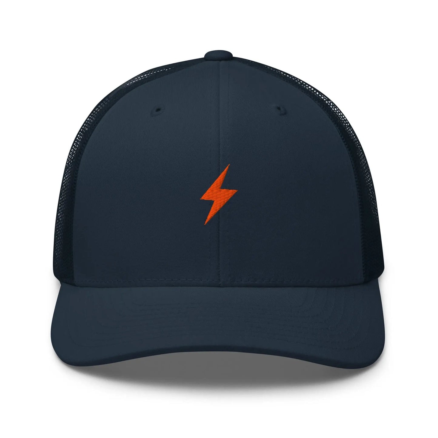 bitcoin trucker hat - lightning symbol - front view - navy