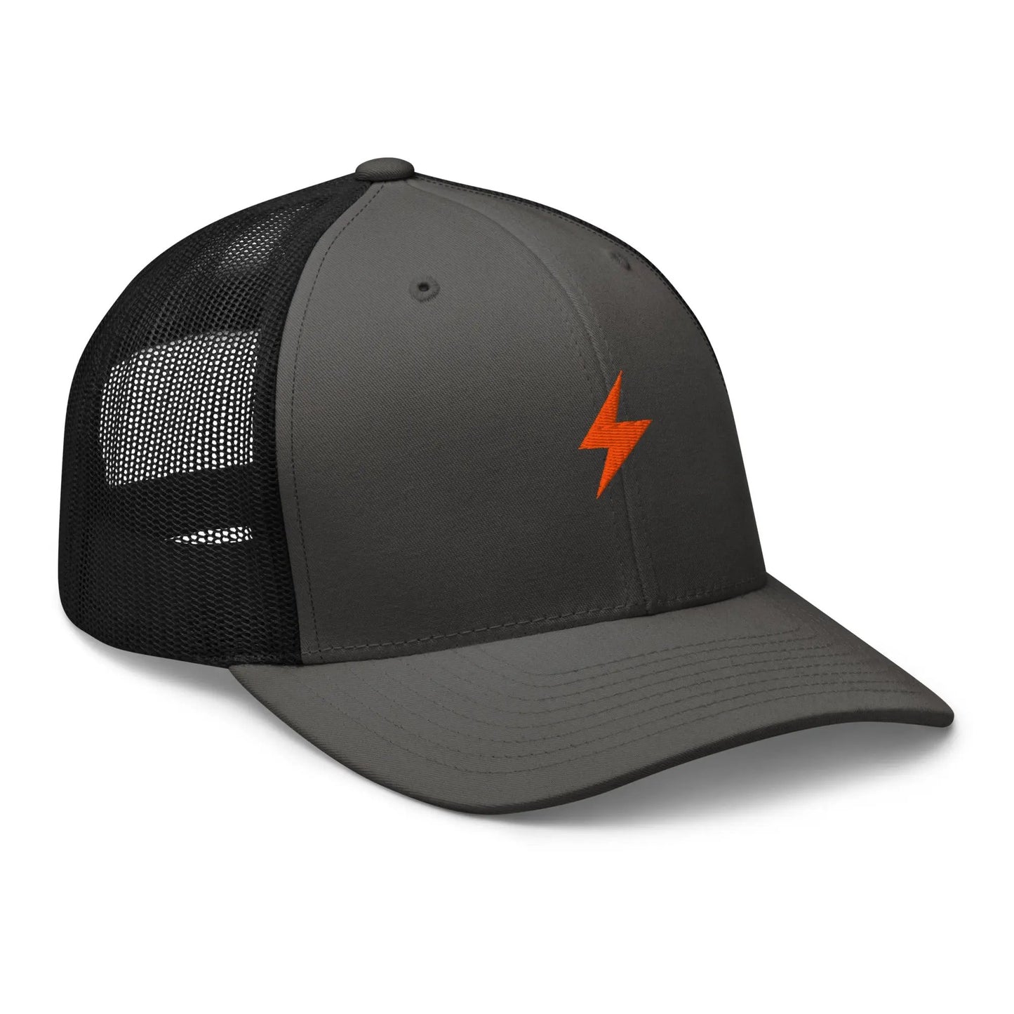 bitcoin trucker hat - lightning symbol - side view - charcoal black