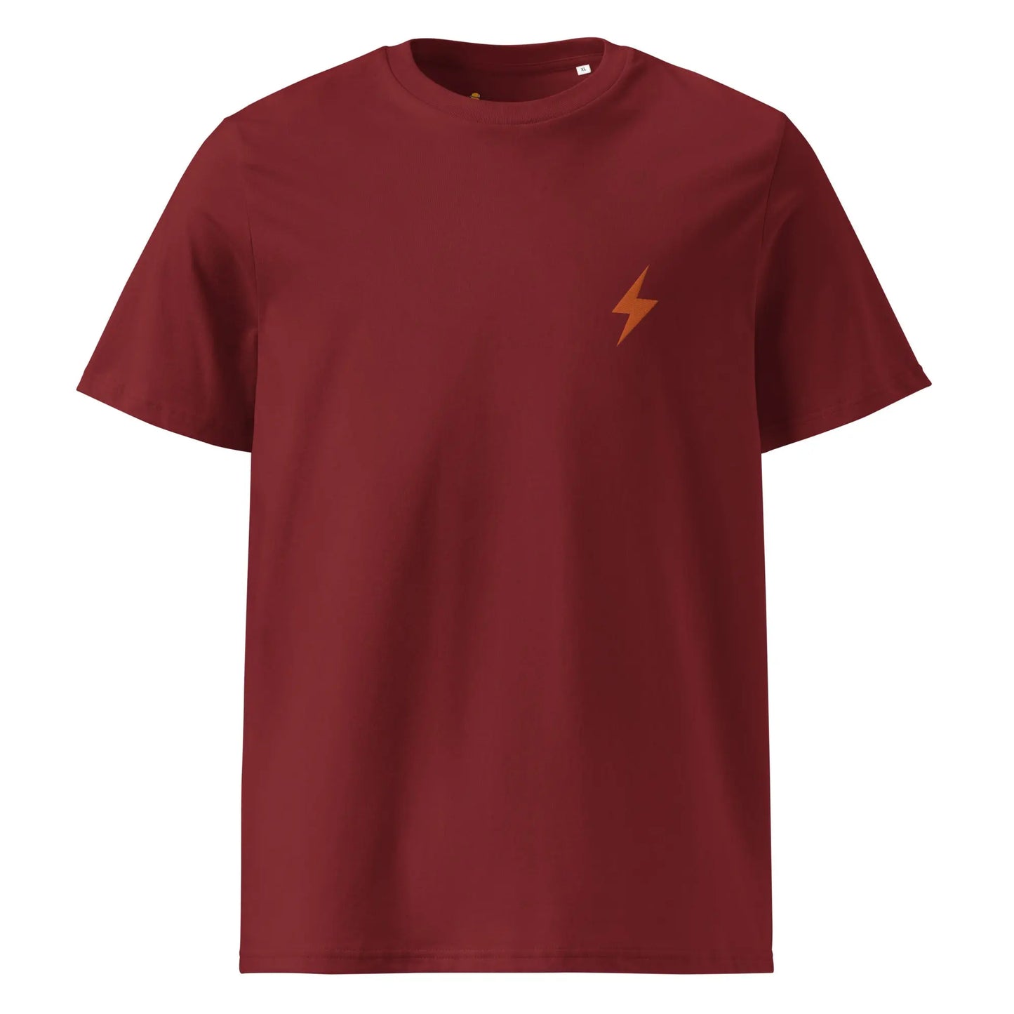 Bitcoin T-Shirt – Lightning Symbol Embroidery - front view - burgundy red