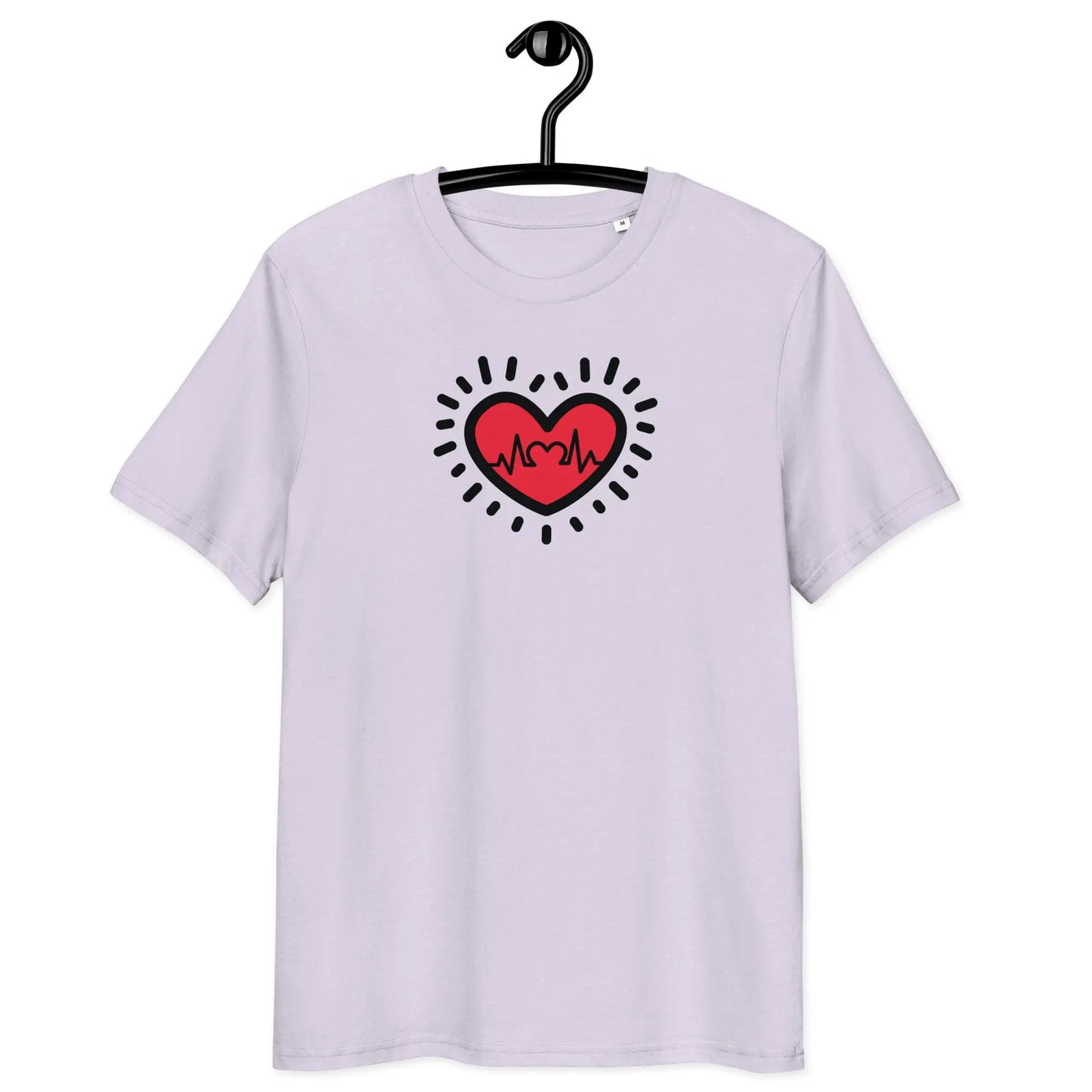 love frequency t-shirt - front view - on hanger - lavender